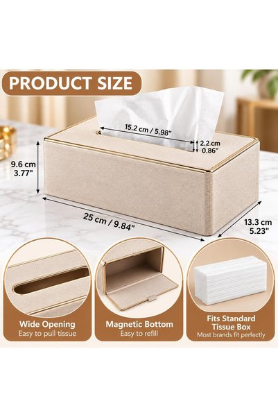 Generic Hayati+ Tissue Box Holder, Decorative Tissue Box Cover, Facial Tissue Dispenser, PU Leather Tissue Holder for Home, Bedroom, Bathroom, Office, 2 Pieces