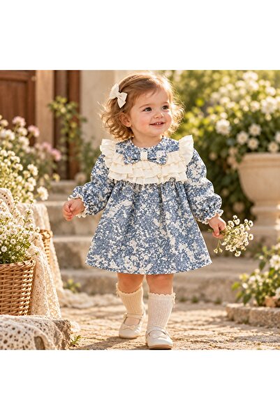 Pure Boutique Κομψό κοριτσίστικο βαμβακερό φόρεμα, λευκό με στάμπα, βολάν και...