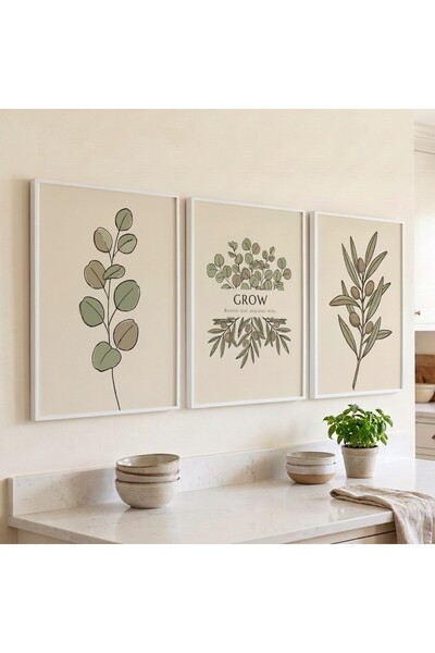 KEYFHOME Grow Greenery Botanical Σετ 3 τεμαχίων με κορνίζα MDF Αφίσα ζωγραφικ...