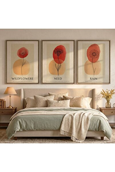 KEYFHOME Rain Need Wildflowers Botanik Set de 3 tablouri MDF înrămate Poster ...