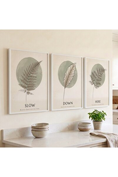 KEYFHOME Slow Down Here Botanical Σετ 3 τεμαχίων με κορνίζα MDF Αφίσα ζωγραφι...