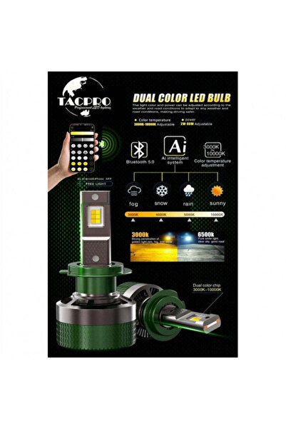OEM TACPRO ΔΙΧΡΩΜΗ LED ΛΑΜΠΑ ΑΥΤΟΚΙΝΗΤΟΥ H7 ΜΕ BLUETOOTH & ΡΥΘΜΙΖΟΜΕΝΗ ΘΕΡΜΟΚ...