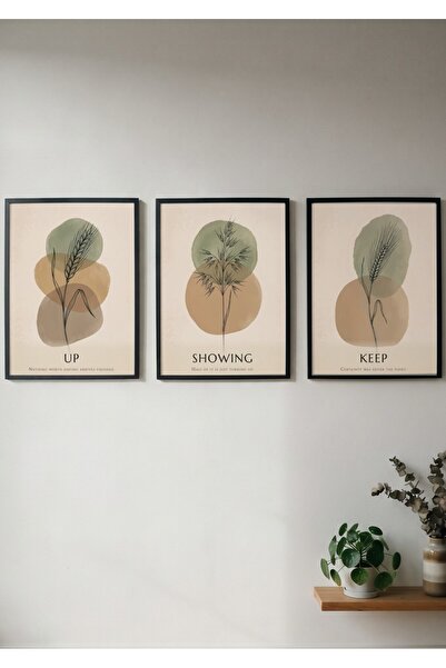 KEYFHOME Keep Showing Up Botanik Minimalist Σετ 3 τεμαχίων με κορνίζα MDF Αφί...
