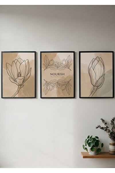 KEYFHOME Nourish Botanik Flower Minimalist Σετ 3 Τεμαχίων Πλαισιωμένο MDF Πίν...
