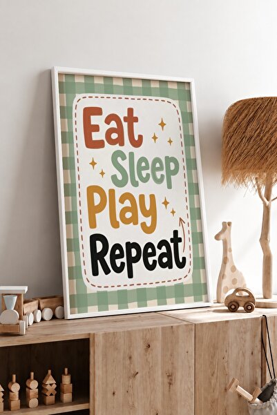 KEYFHOME Eat Sleep Play Repeat Πολύχρωμο Πλαίσιο Πλαίσιο MDF Πίνακας Αφίσα Δι...