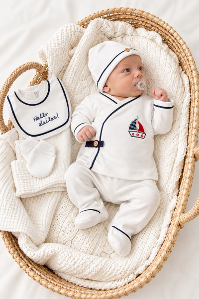 VERONA TARZ Baby Boy Sailor Themed Cotton Organic 5-Piece Hospital Discharge ...