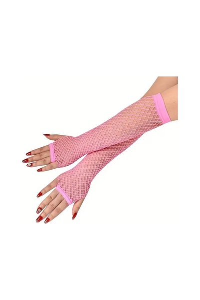 Vipfoni 80S 90S Retro Neon Pink Fishnet Fingerless Gloves 26cm