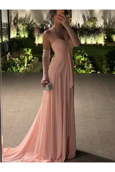 ALTOBAD Embellished Baby Pink Evening Dress