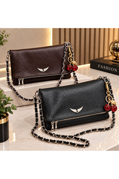 İKRA ÇANTA Crossbody Bag Black Winged 2-Piece Portfolio with Chain (1 Piece)