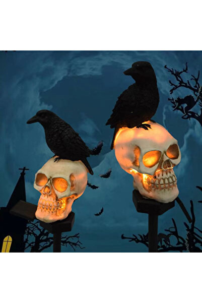 Homegenius Set de 2 lămpi solare de Halloween cu craniu și corb, decorațiuni ...