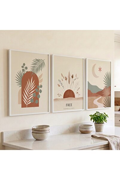 KEYFHOME Δωρεάν Boho Sunset Landscape 3 Σετ Πλαίσιο MDF Πίνακας Αφίσα Σαλόνι ...