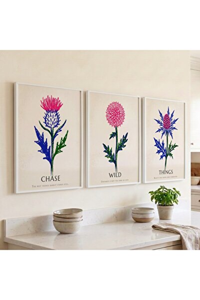 KEYFHOME Things Wild Chase Flower Botanical Σετ 3 Τεμαχίων Πλαισιωμένο MDF Πί...