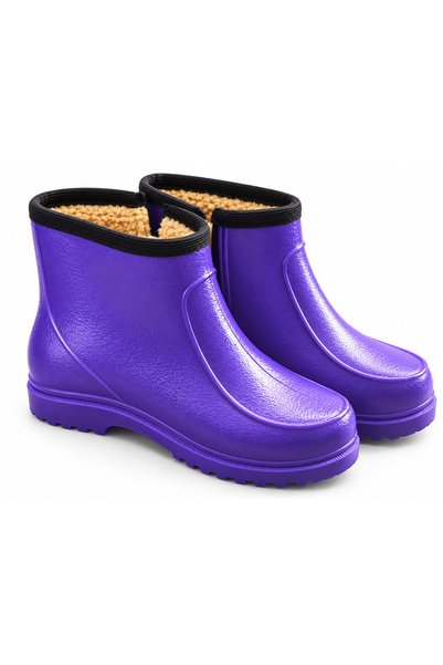 fafatara Purple Zippered Woolen Women's Rain Boots – Winter Short Garden Boots