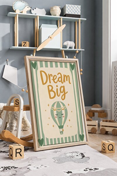 KEYFHOME Dream Big Verde Balon cu aer cald scris în MDF Tablou cu ramă Poster...