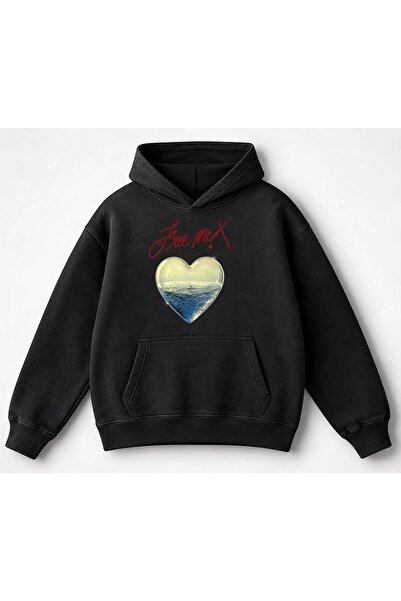Minga London Siyah Free Mex Baskılı Oversize Kapüşonlu Sweatshirt