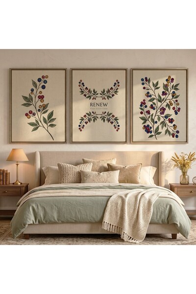 KEYFHOME Renew Vintage Botanik Set de 3 tablouri MDF înrămate poster pentru d...