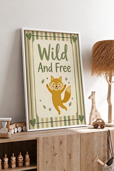 KEYFHOME Wild And Free Cute Fox Γραμμένο Πλαίσιο MDF Πίνακας Αφίσα Διακόσμηση...