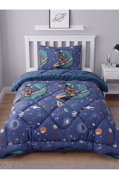 YALITEKS HOME Space Patterned Welsoft Single Duvet Set |   1 Piece Quilt 155X215 Cm, 1 Piece Pillowcase 50X70 cm |   Padded, Cotton Set