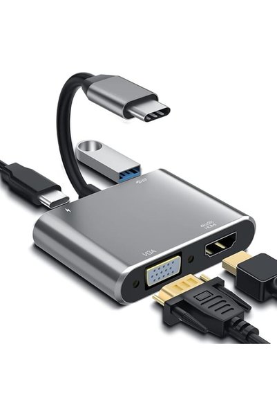 GENERAL USB C to HDMI VGA Adapter, 4K Type C Hub with USB 3.0 Port