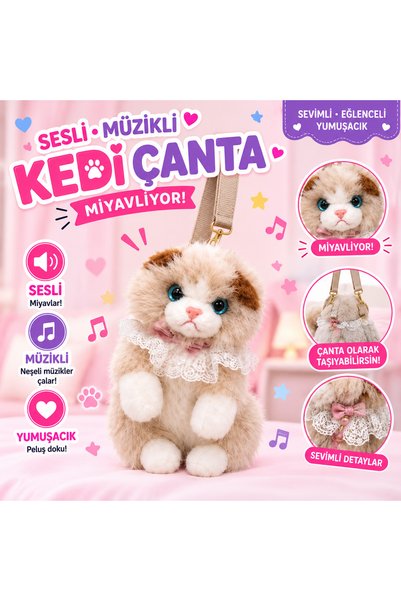 Golden Rainbow Sesli Miyavlayan Peluş Kedi Çanta