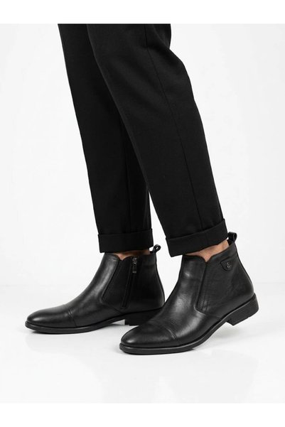 Voyager Men's black fur-lined genuine leather classic boots