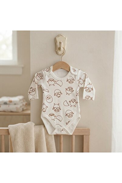 Pure Boutique Body bebe alb din bumbac cu puisori si oua, maneca lunga