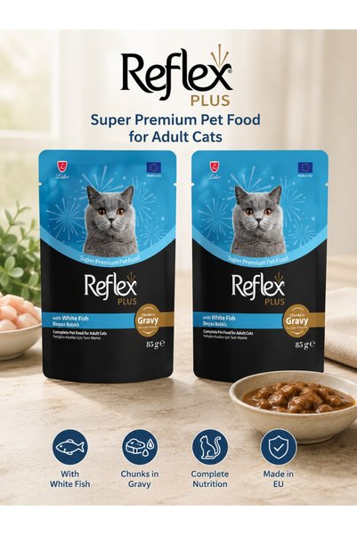 reflexplusss Wet Food for Cats with White Fish in Broth-85G Complete Nutrition for Adult Cats (2 Packs)