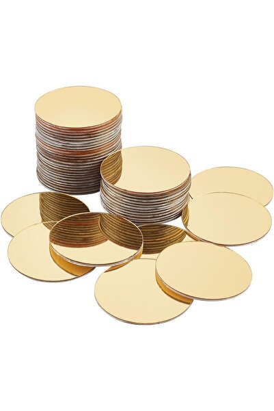 Generic PH PandaHall Pack of 50 Golden Round Mirrors for Crafts - Self-Adhesi...