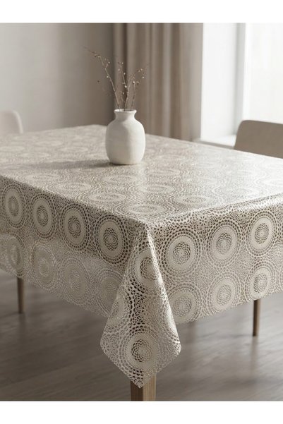 tiritoğluhome Leke Tutmaz Masa Örtüsü Yuvarlak Dantel Desenli PVC Malzeme