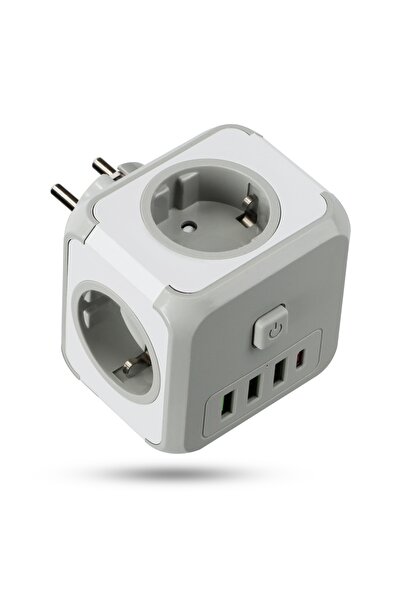 SMARTLED Prelungitor cub cu trei prize, întrerupător și încărcător USB