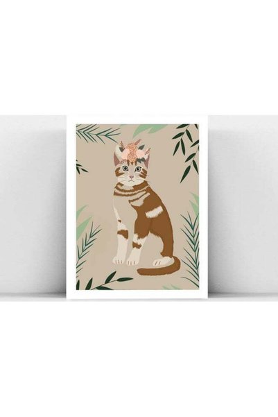 Generic Cat Animal Illustration Art Nursery Poster With Frame Multicolour 30x...