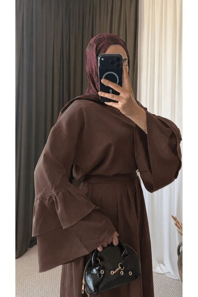 Hepsi Moda Volan Kollu Etekli Tunik - 0075 - Kahve