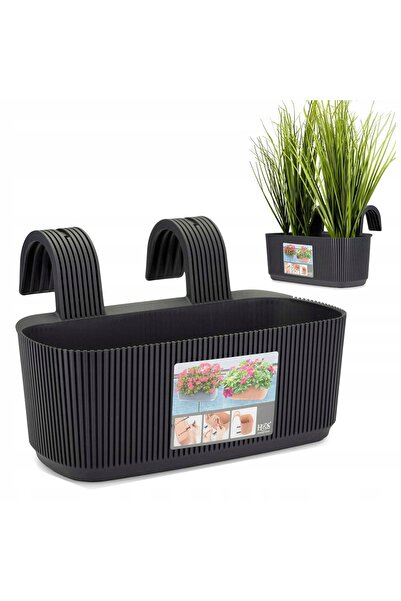 Progarden Jardinieră neagră pentru balcon 21x29x19cm, Jardinieră suspendată p...