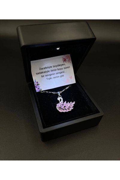FREE PALACE Elegant Swan Stone Silver Necklace (in a Lighted Gift Box)