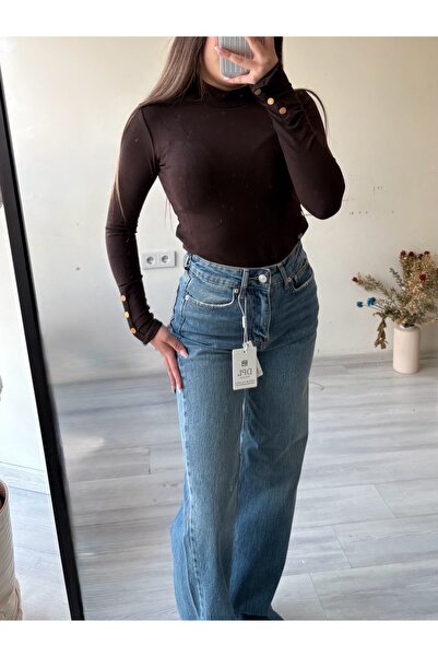 Kadın Mavi Yüksek Bel Straight Fit Düz Paça Kot Pantolon
