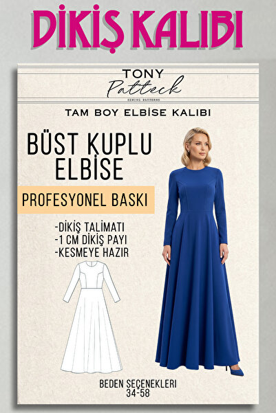 Büst Kuplu Elbise (EL52) - Hazır Dikiş Kalıbı (34-58 Beden)