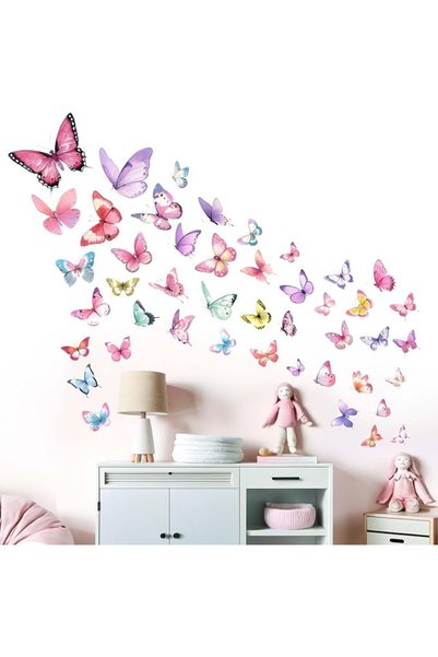 Amimagen Butterfly Wall Stickers for Girls Bedroom: Peel and Stick Watercolor Butterflies Wall Decals - Wall