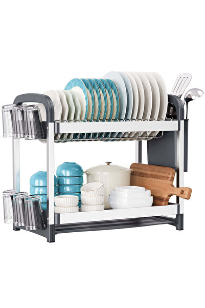 OEM 2-tier dish rack with tray, silver