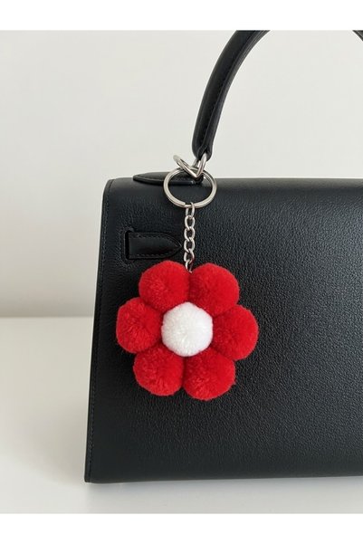 Hilosh Soft Plush Pompom Daisy Bag Ornament and Keychain Flower Figured Bag Accessory