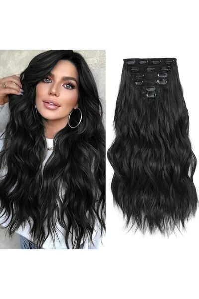 Paporich 6Pcs Clip in Hair Extensions for Women, Natural Black Brown Extensio...