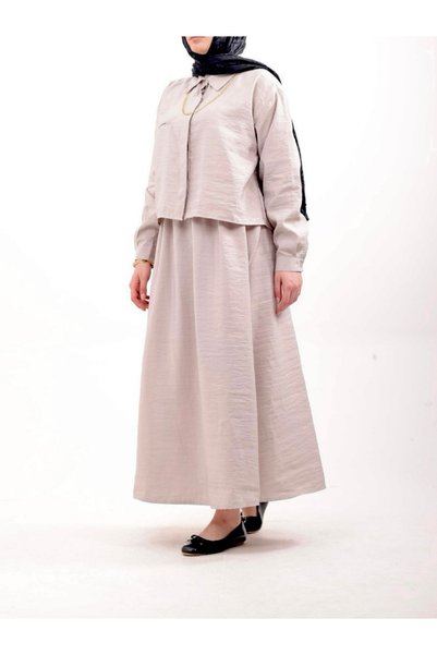 Hepsi Moda Skirt Suit with Chain Accessories - 4665 - Stone