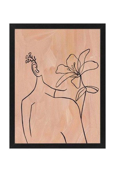 Generic Fine Line Abstract Girl Flower Poster With Frame Beige/Black