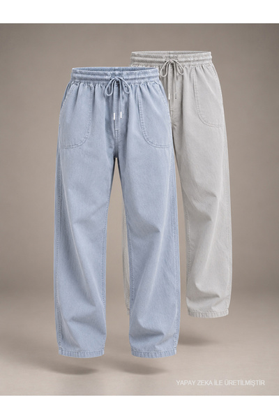 BigBrossBoutique Muške lanene pantalone 2' tamno sive - svetlo sive