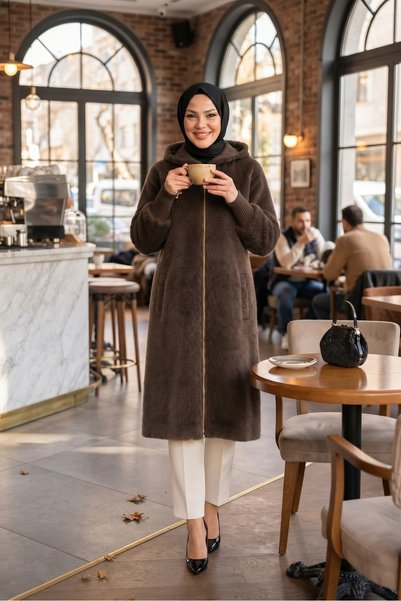 HANIMCA GİYİM KAPŞONLU ARABOY ASTARLI FOKS KABAN