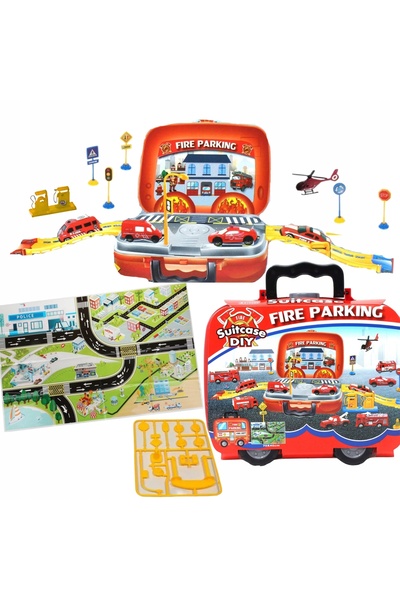 ProNice Set de pompieri Valiză Elicopter Vehicule Parcare Semne rutiere 20El