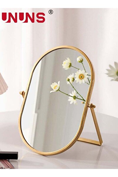 Generic Table Mirror,Desktop Makeup Mirror with Golden Metal Standing 90° Rot...
