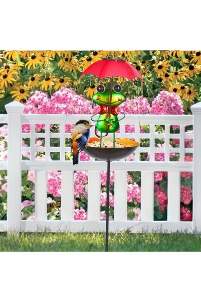 Homegenius Set de 2 lămpi solare decorative cu hrănitoare pentru păsări, model albină sau broască, pentru grădină