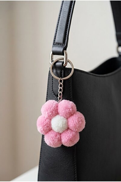 Hilosh Soft Plush Pompom Daisy Bag Ornament and Keychain Flower Figured Bag Accessory