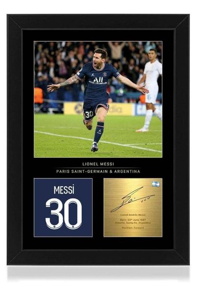 Generic Win FC Messi Signed A4 Framed Photo Display - Reproduced Digital Sign...