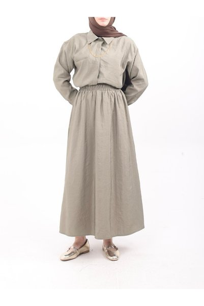 Hepsi Moda Skirt Suit with Chain Accessories - 4665 - Khaki